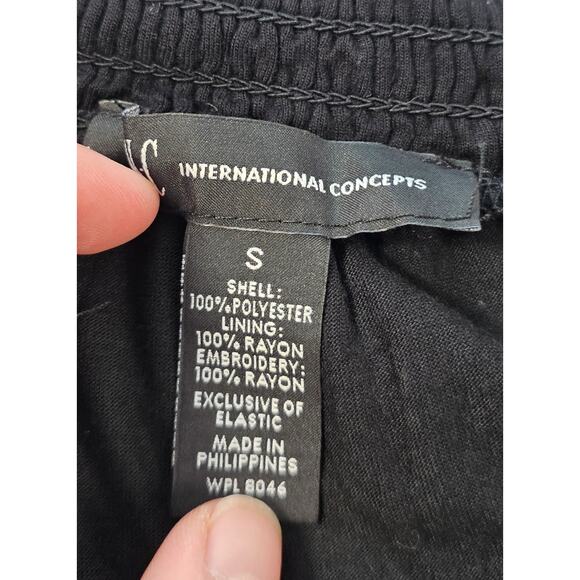 NWT INC sweet meadow off the shoulder semi sheer lined peasant S pink black top - Picture 4 of 7